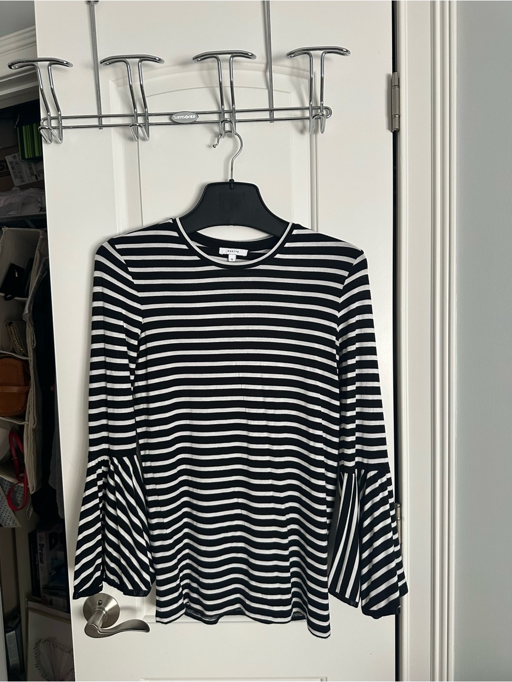 Striped Black & White Bell-Sleeve Long Sleeve Tee